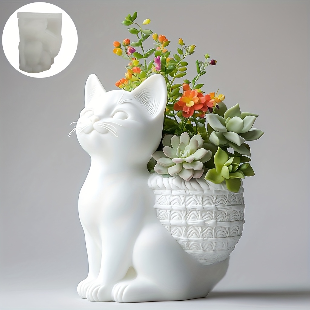 3D Printing Pot - Kendin Yap 3D Çömelmiş Kedi Sukulent