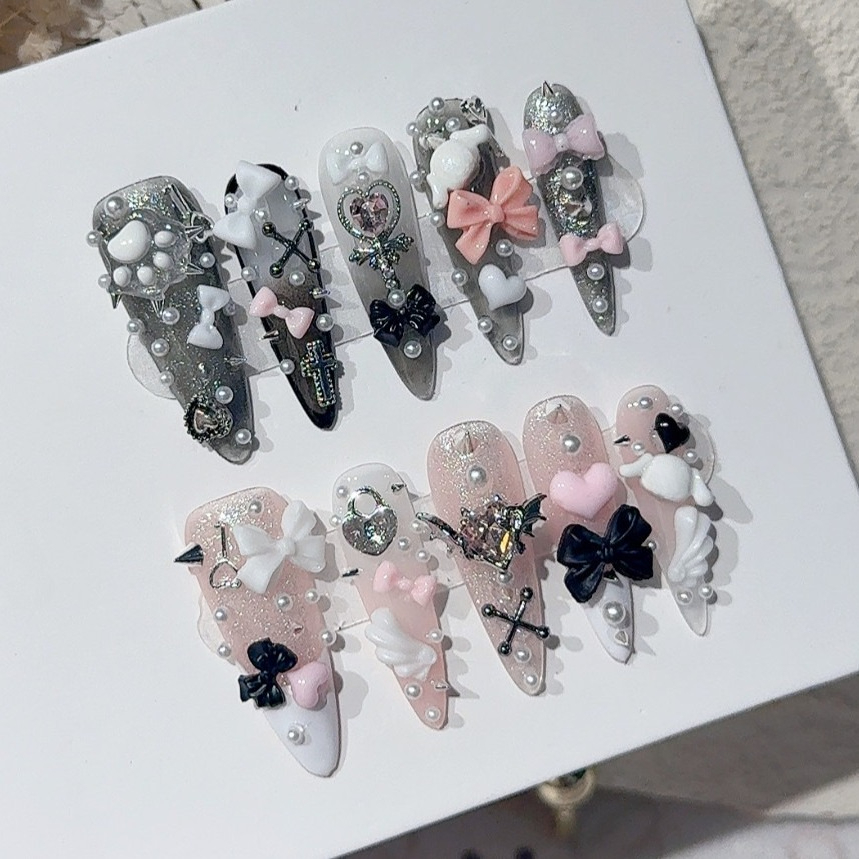 3D Printing Nails - Jirai Y2K Spice Girl Siyah Pembe